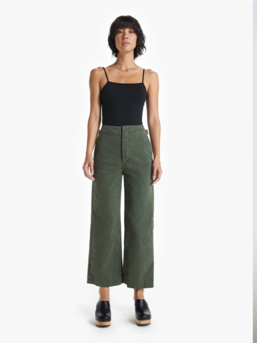 Mother The Cinch Greaser Green Wide Leg Pants Waist Tab Button Fly Crop Size 27
